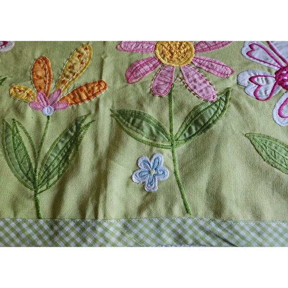 2 Pottery Barn Kids Green Gingham Daisy Garden Valances Embroidered Whimsical - Picture 3 of 7
